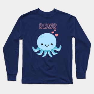 Cute Kawaii Octopus Rawr - Blue Long Sleeve T-Shirt
